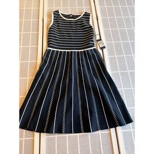 Tommy Hilfiger Navy and White Striped Fit-and-Flare Mini Dress